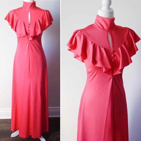 Vintage Edwardian style coral maxi dress - Picture 6 of 8